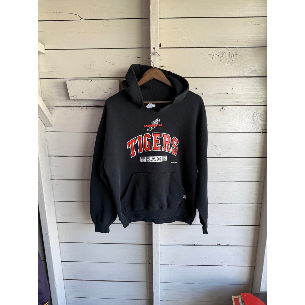 Vintage Russell Athletic Marietta Tigers Track Hoodie Black Mens Large Hoodie